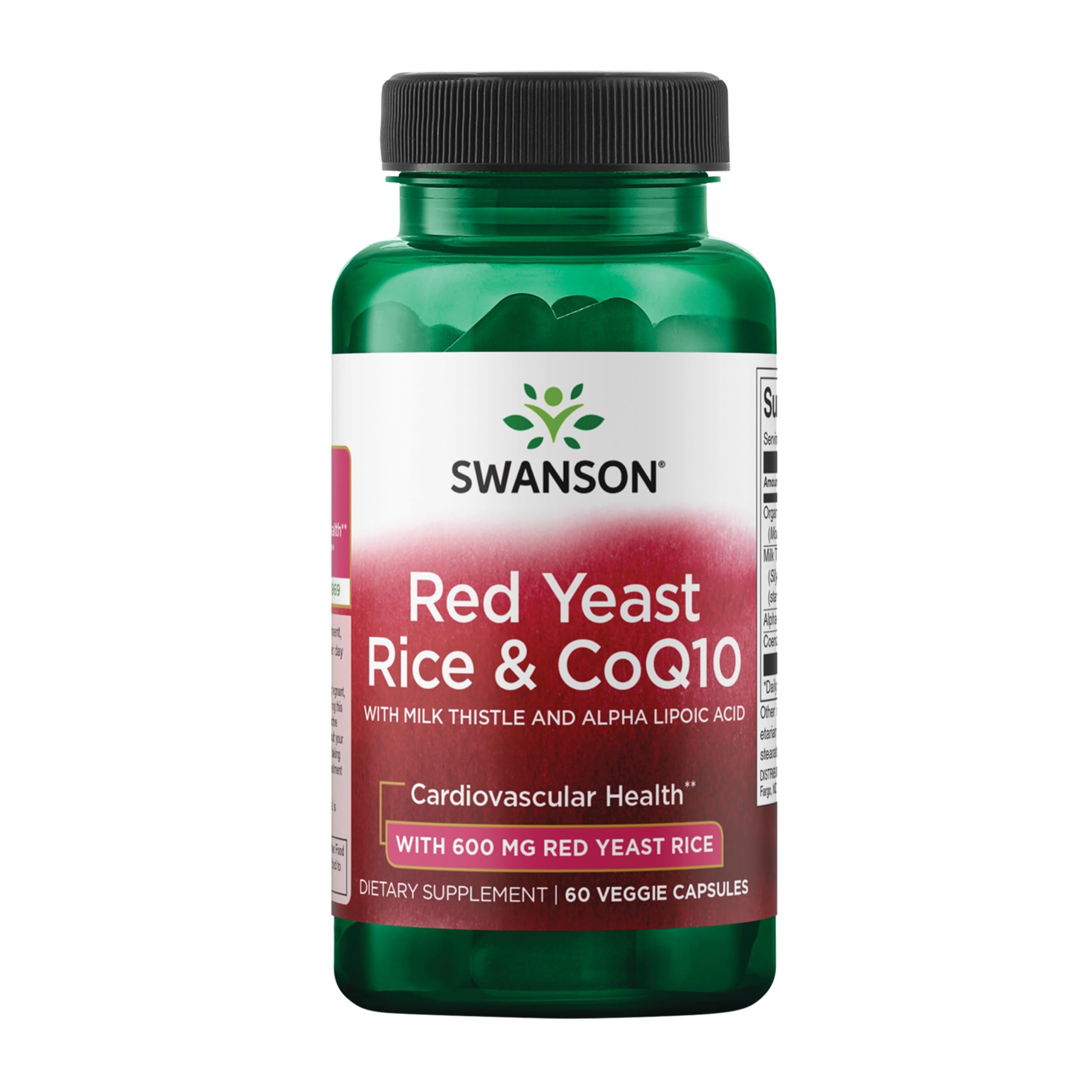 Swanson Red Yeast Rice 600mg Veggie Capsules front view