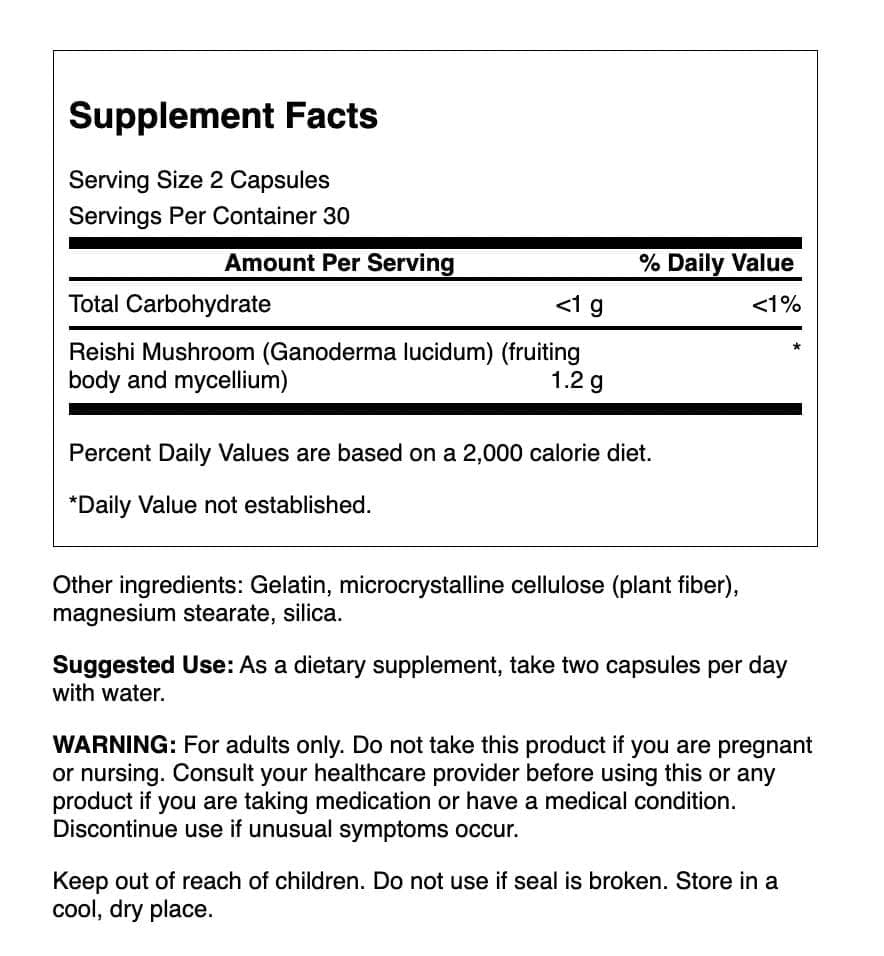 Swanson Reishi Mushroom Capsules 1.2g packaging