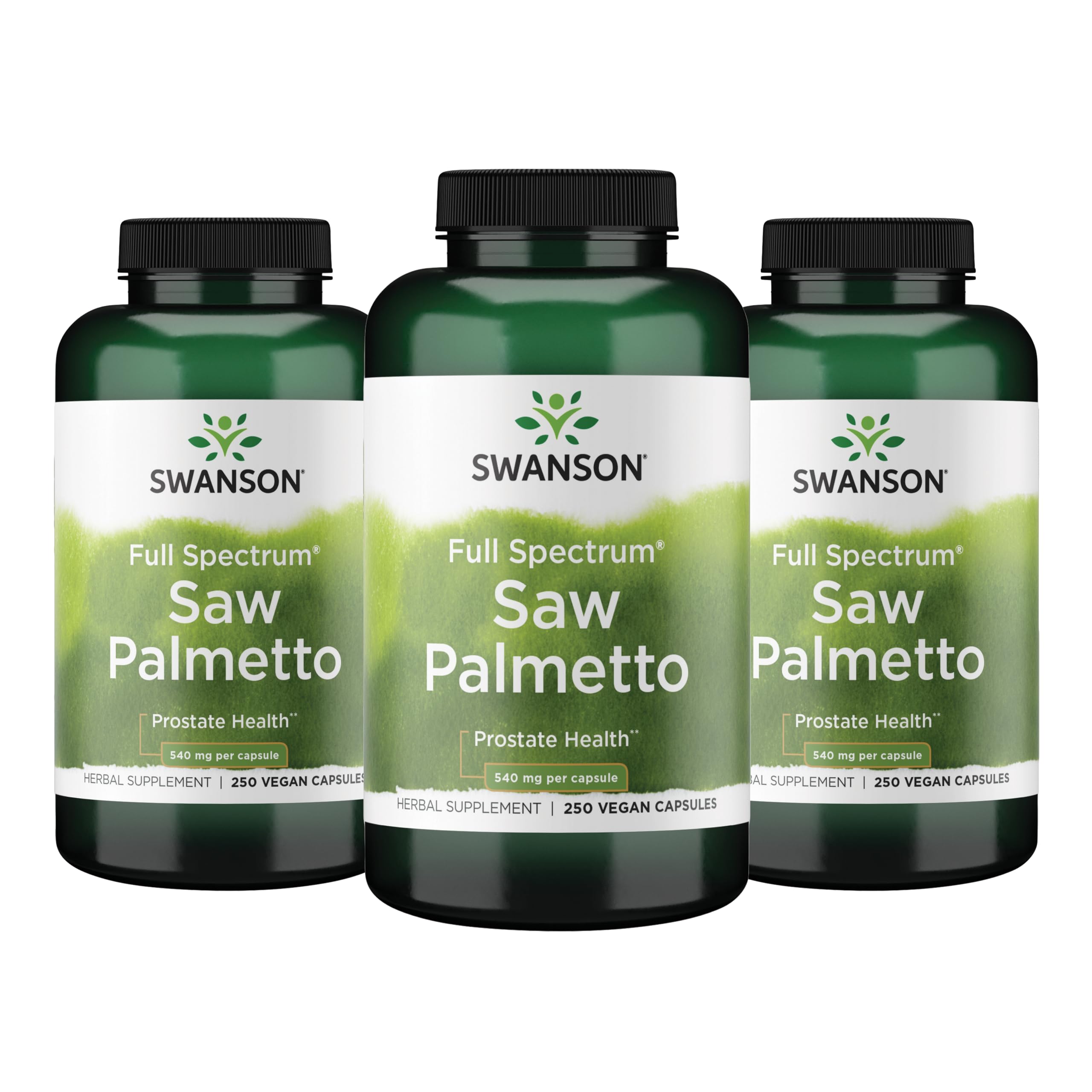 Swanson Saw Palmetto Capsules 540mg front view with bottle label