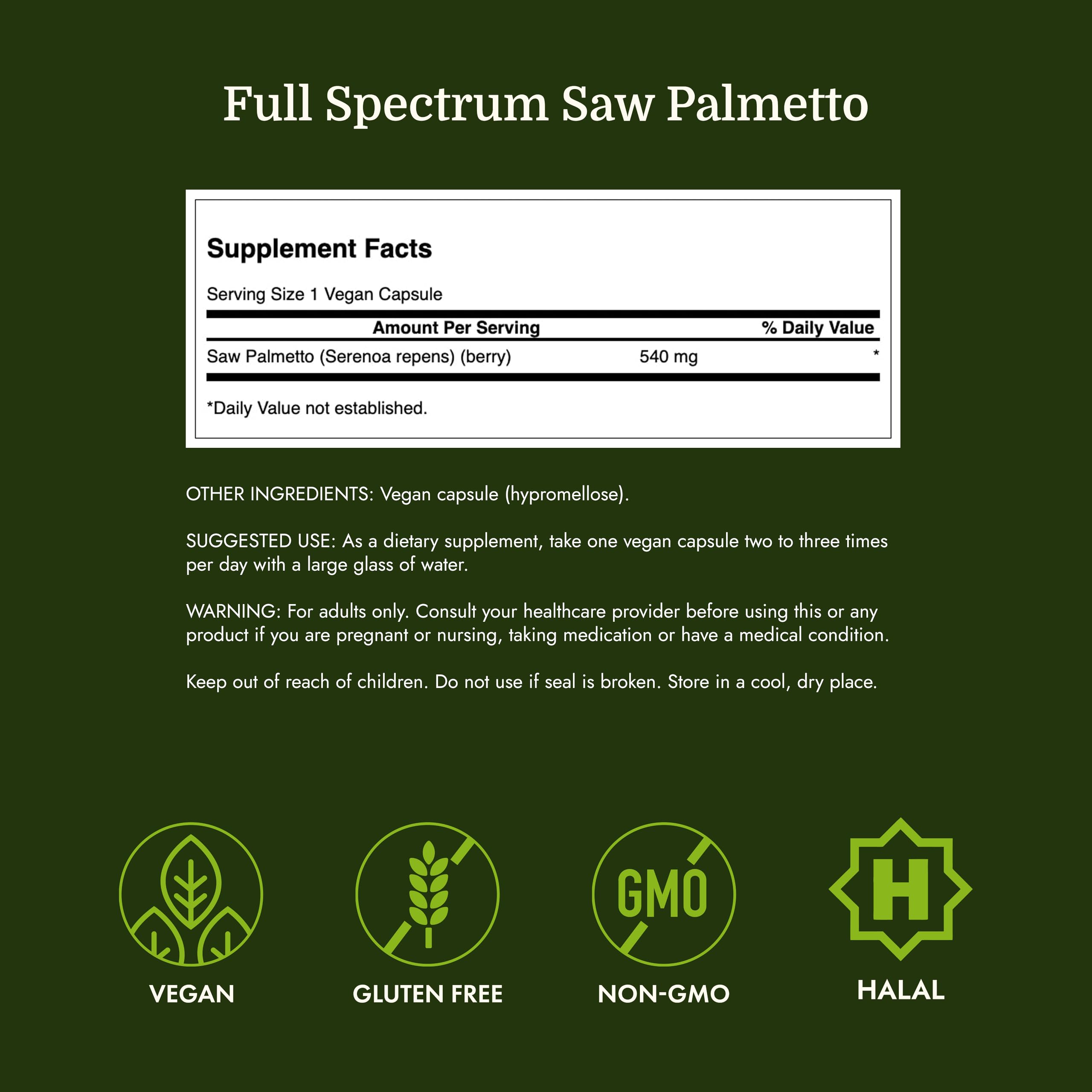 Swanson Saw Palmetto Capsules 540mg on a wooden table