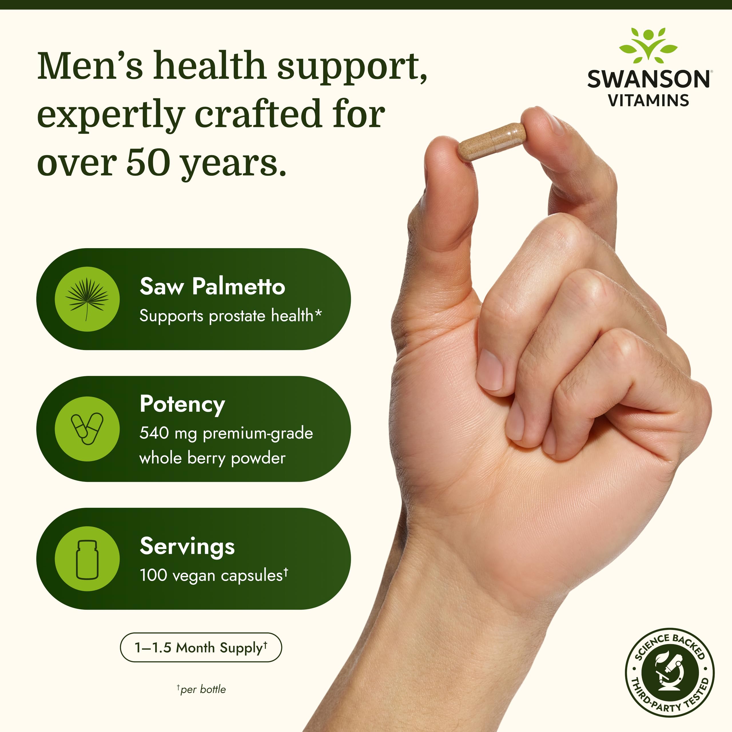 Swanson Saw Palmetto Capsules 540mg side view