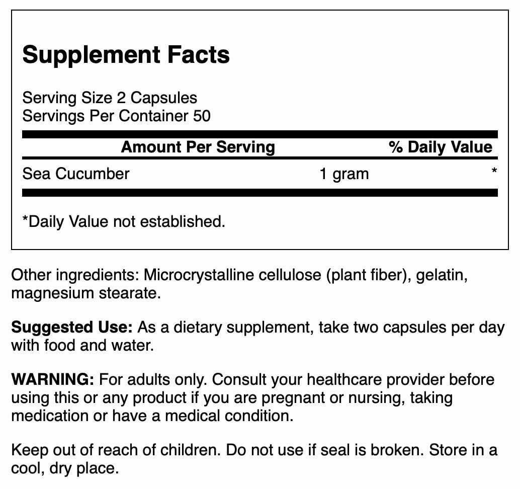 Swanson Sea Cucumber supplement side view with label