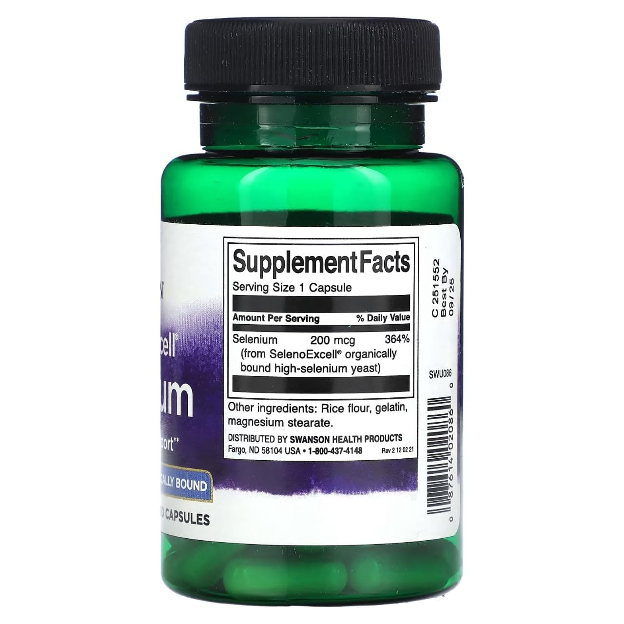 Swanson Selenium 200 mcg capsule close-up showing details