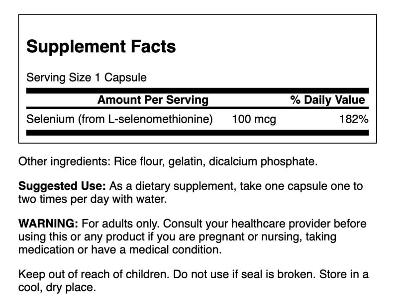 Swanson Selenium Supplement 100 mcg side view of packaging
