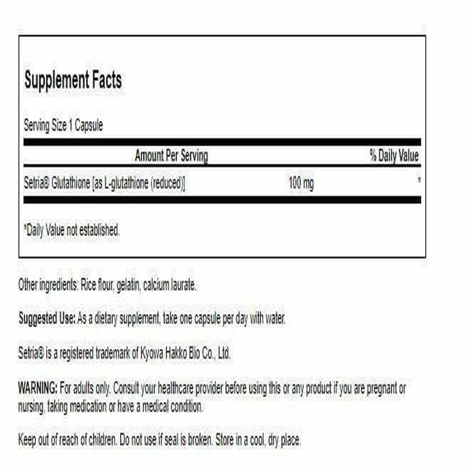 Swanson Setria Glutathione 100mg Capsules side view