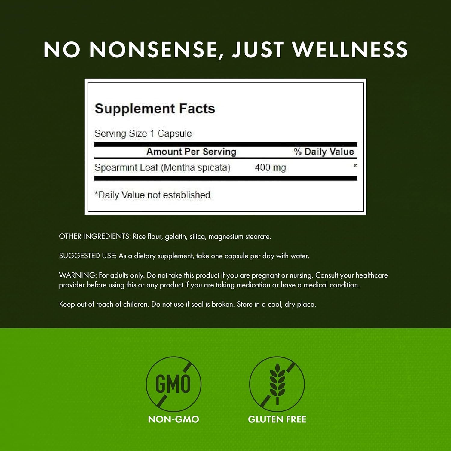 Swanson Spearmint Leaf Capsules 400mg bottle side view