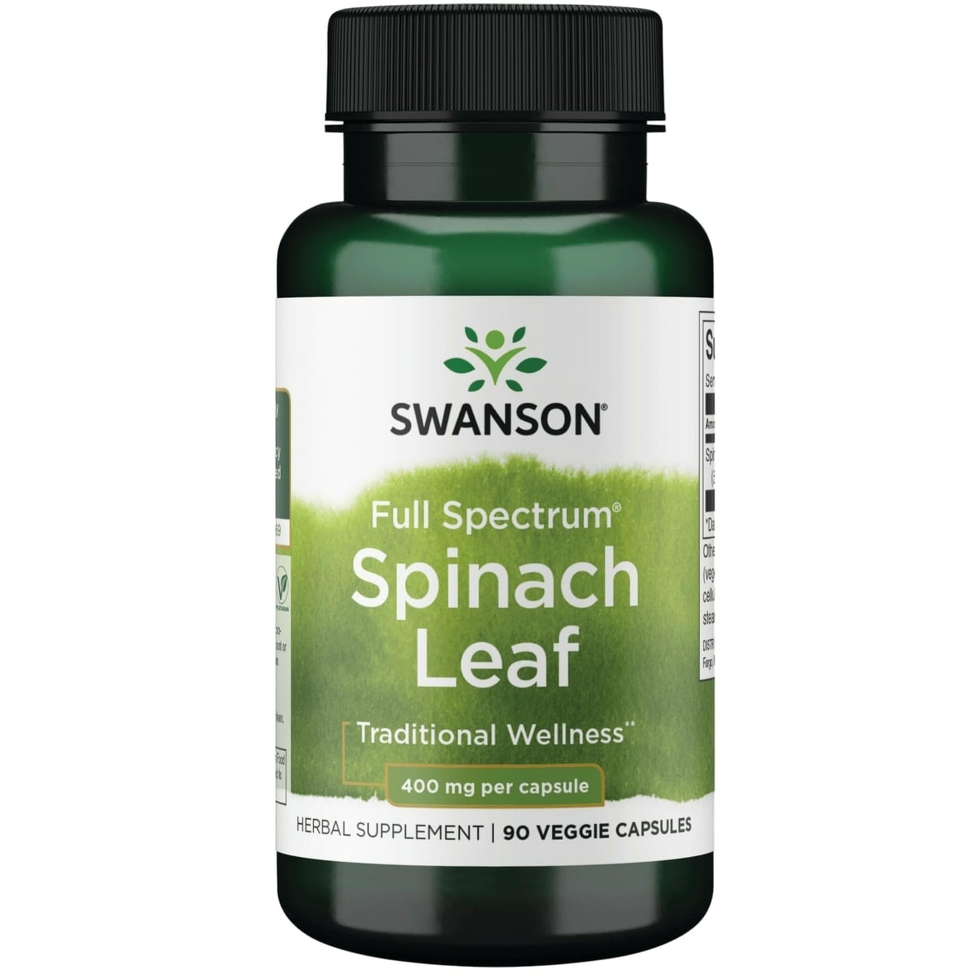Swanson Spinach Capsules 400mg front view
