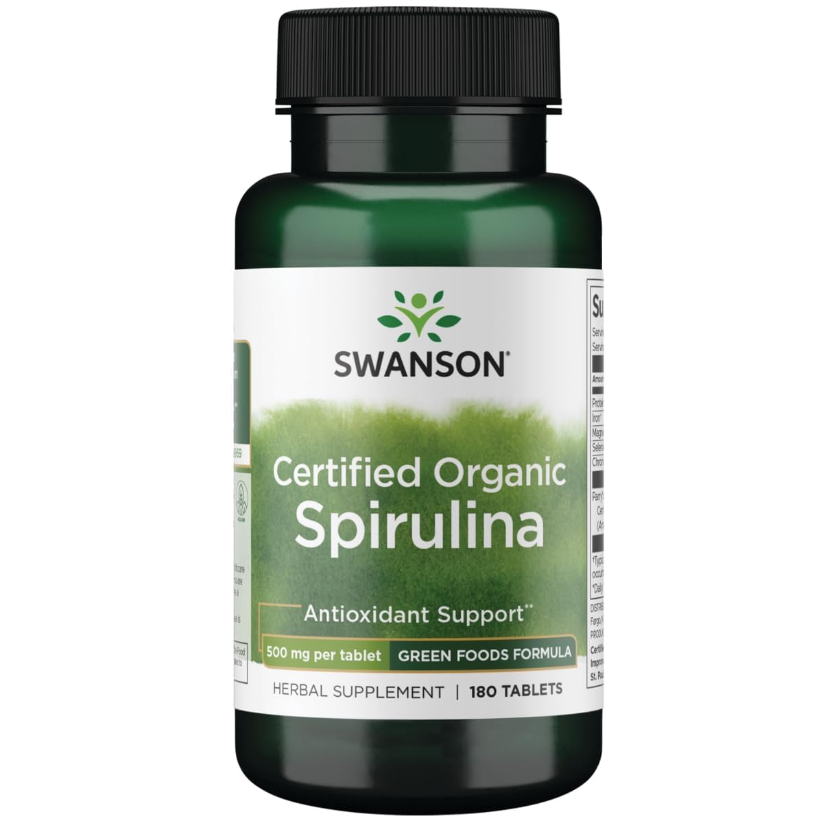 Swanson Spirulina Organic Supplement front view with packaging