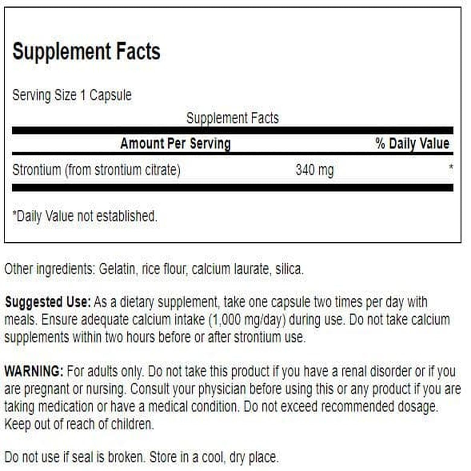 Swanson Strontium Citrate Capsules 340mg side view