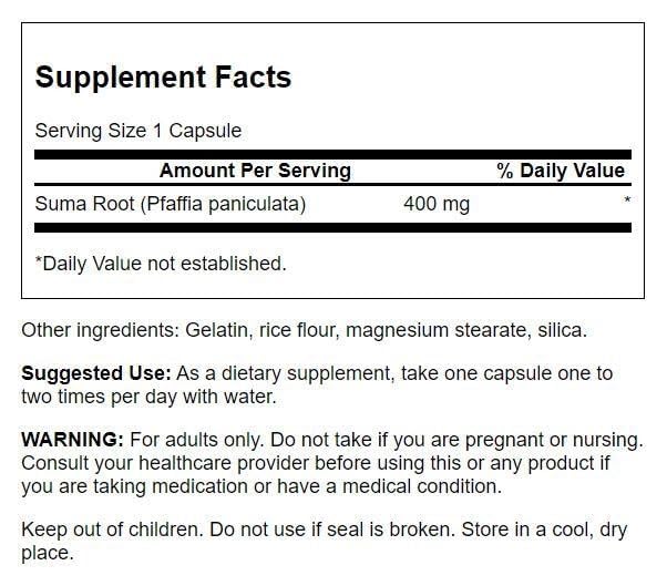 Swanson Suma Root Capsules 400mg side view showing capsule details
