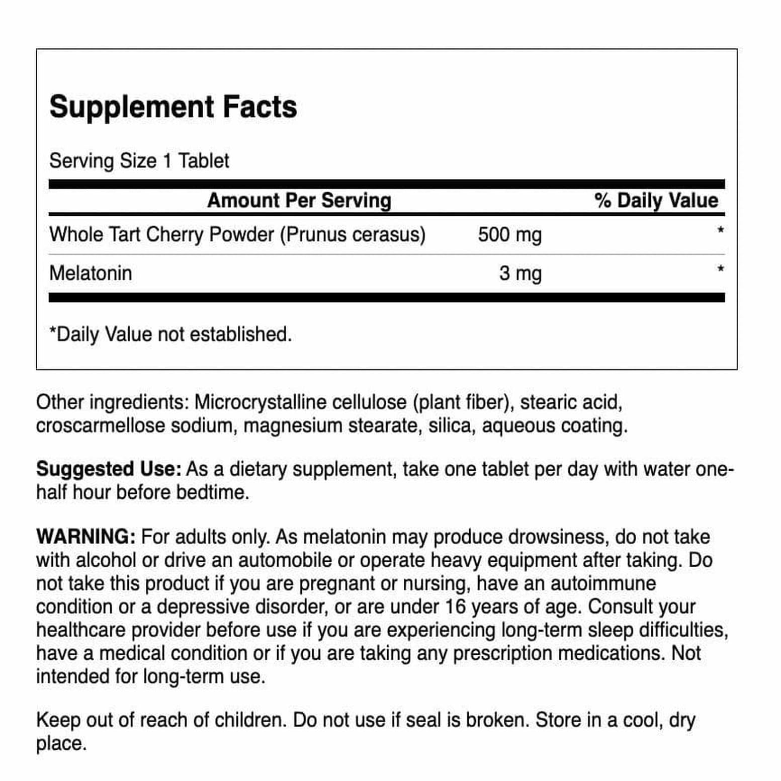 Swanson Tart Cherry and Melatonin 30 Tablets side view