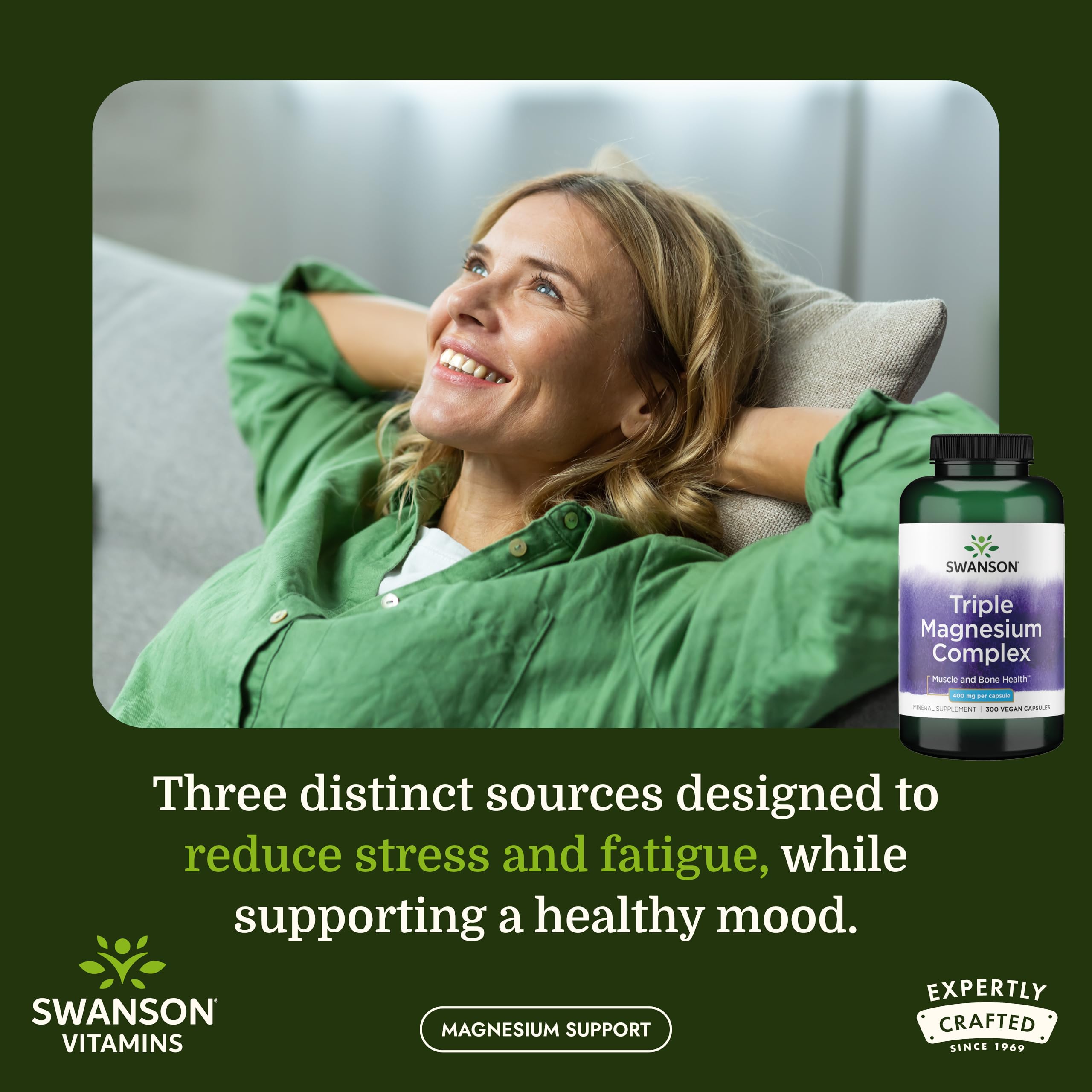 Swanson Triple Magnesium Complex 400mg capsules side view