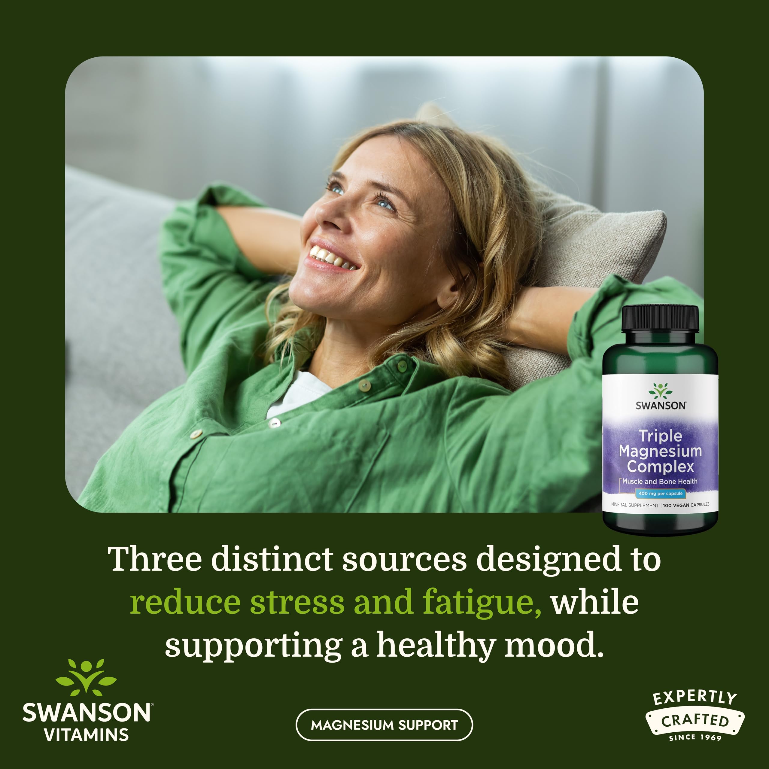 Swanson Triple Magnesium Complex 400mg supplement side view
