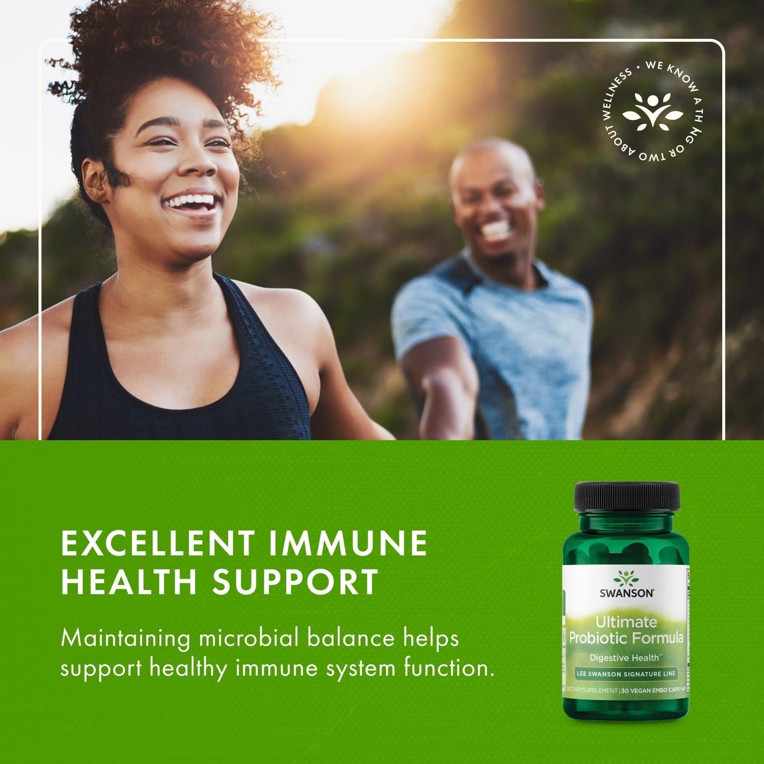 Swanson Ultimate Probiotic Formula capsules on a wooden table
