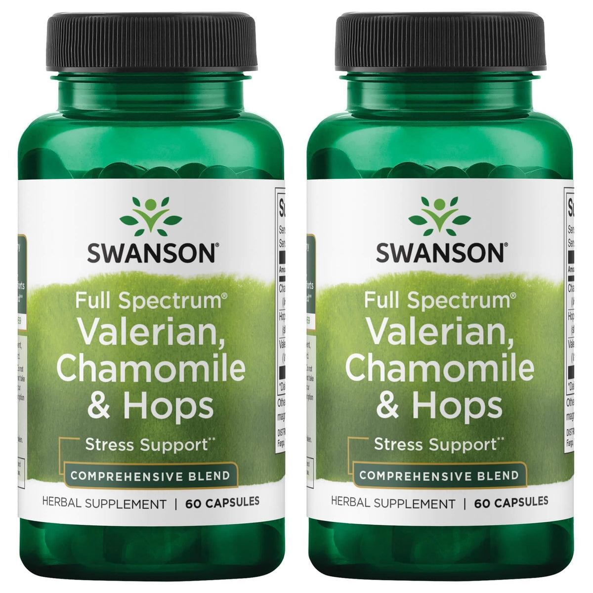 Swanson Valerian Chamomile Hops Capsules bottle front view