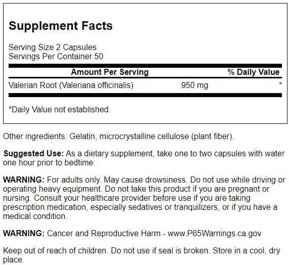 Swanson Valerian Root Supplement 950mg side view