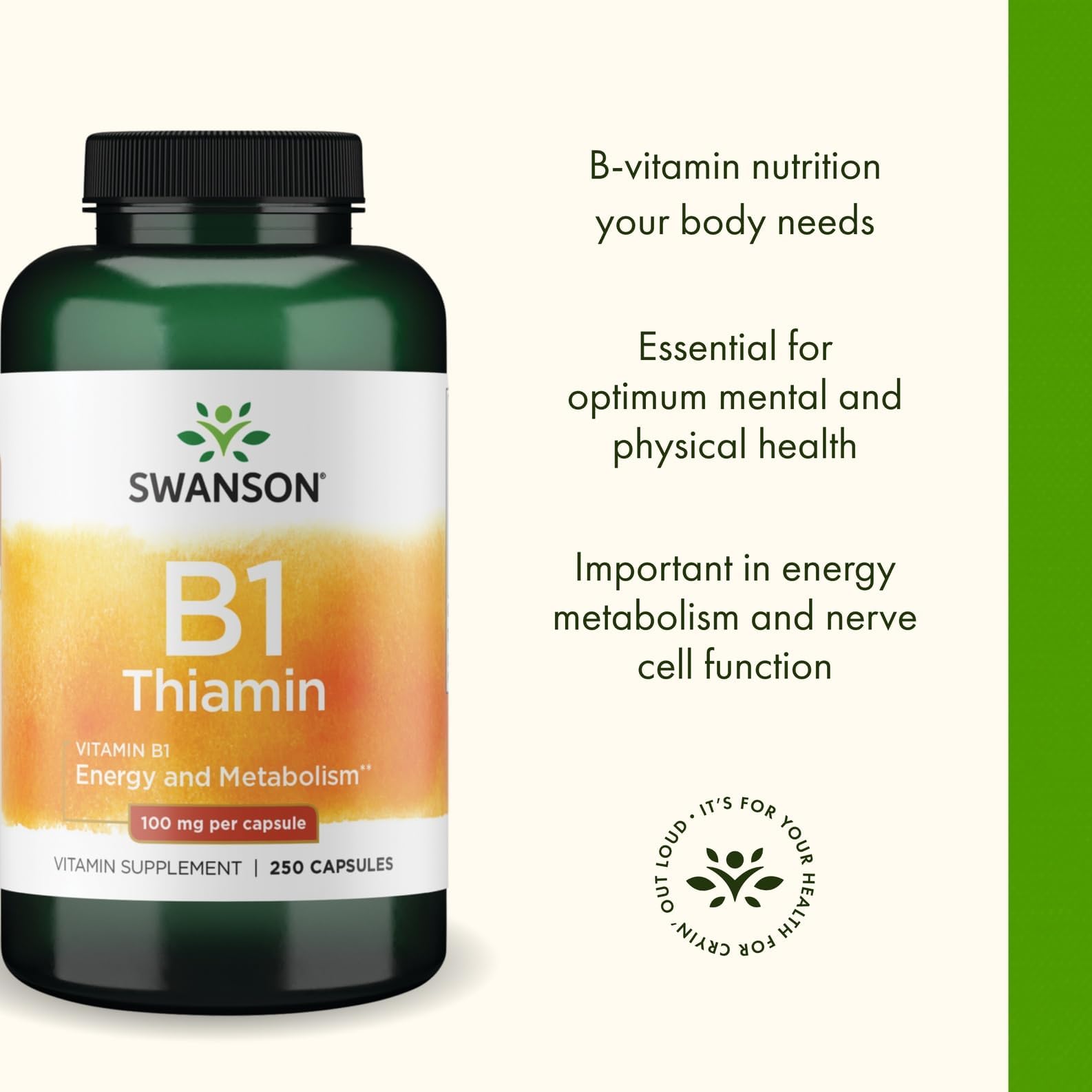 Swanson Vitamin B1 Thiamin Capsules 100mg capsules on a table