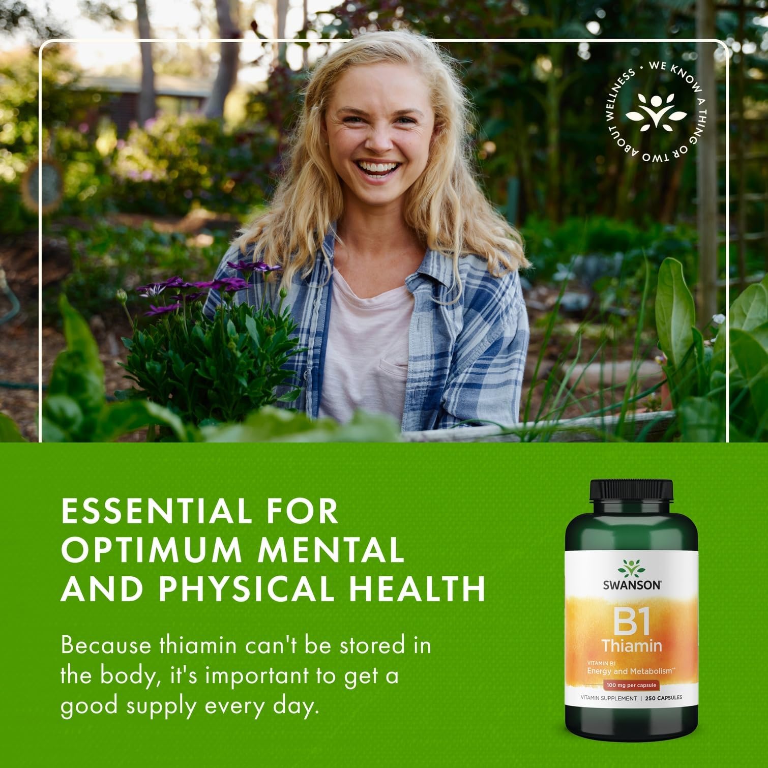 Swanson Vitamin B1 Thiamin Capsules 100mg with water glass