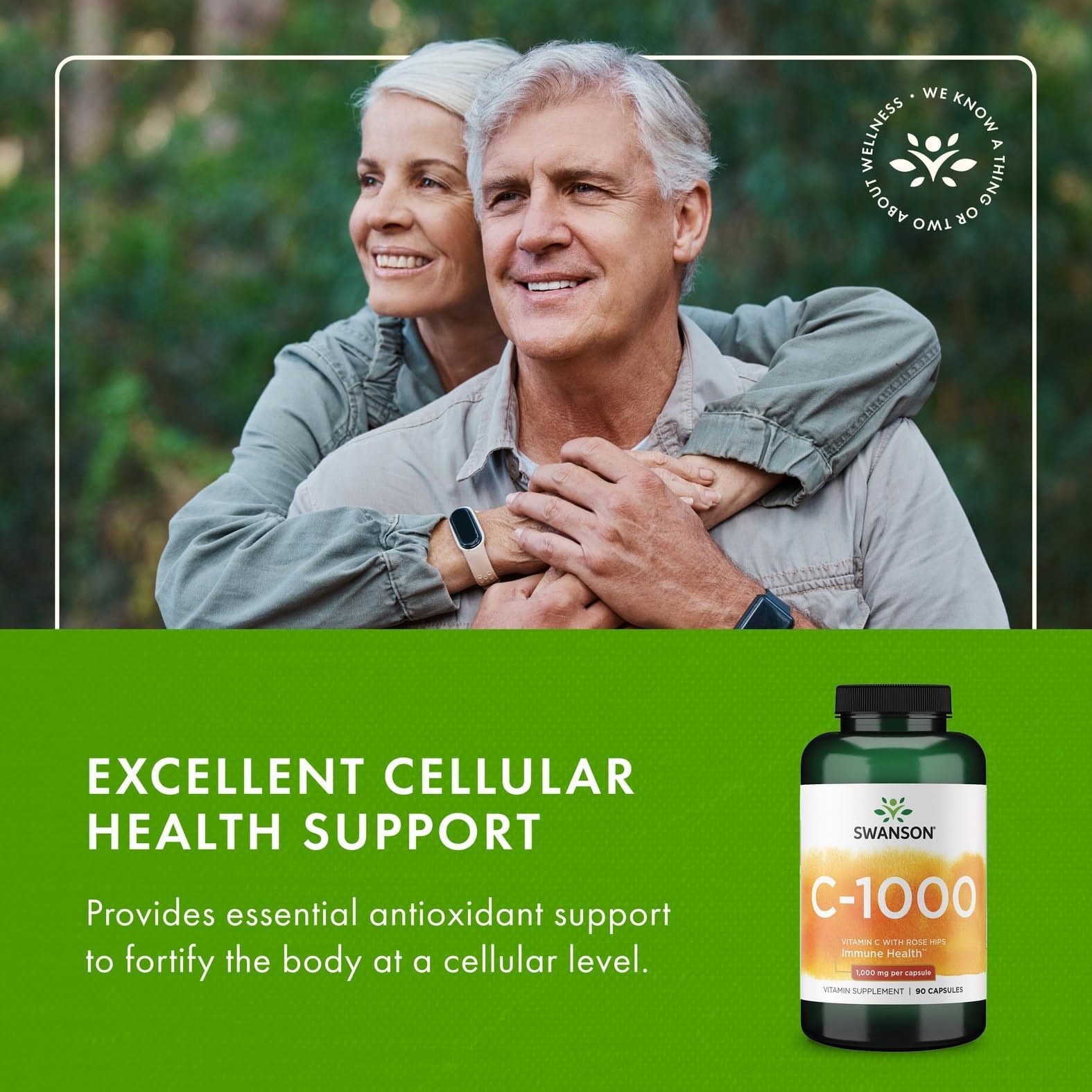 Swanson Vitamin C 1000mg with Rose Hips capsule in hand