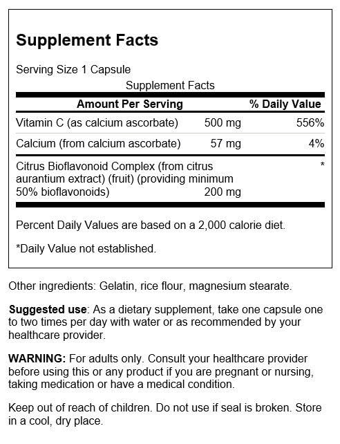 Swanson Vitamin C 500mg Buffered Capsules packaging side view