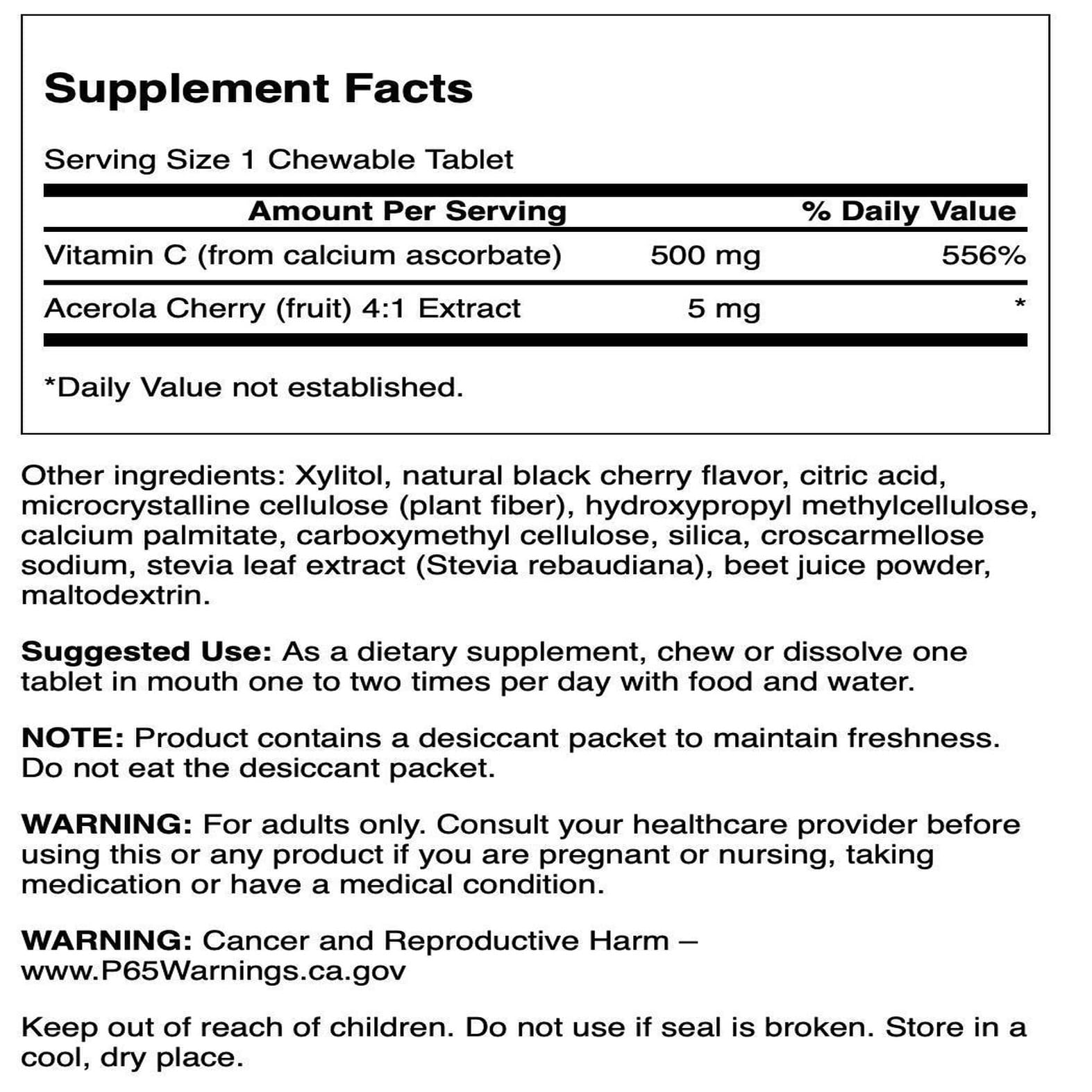 Swanson Vitamin C 500mg supplement side view