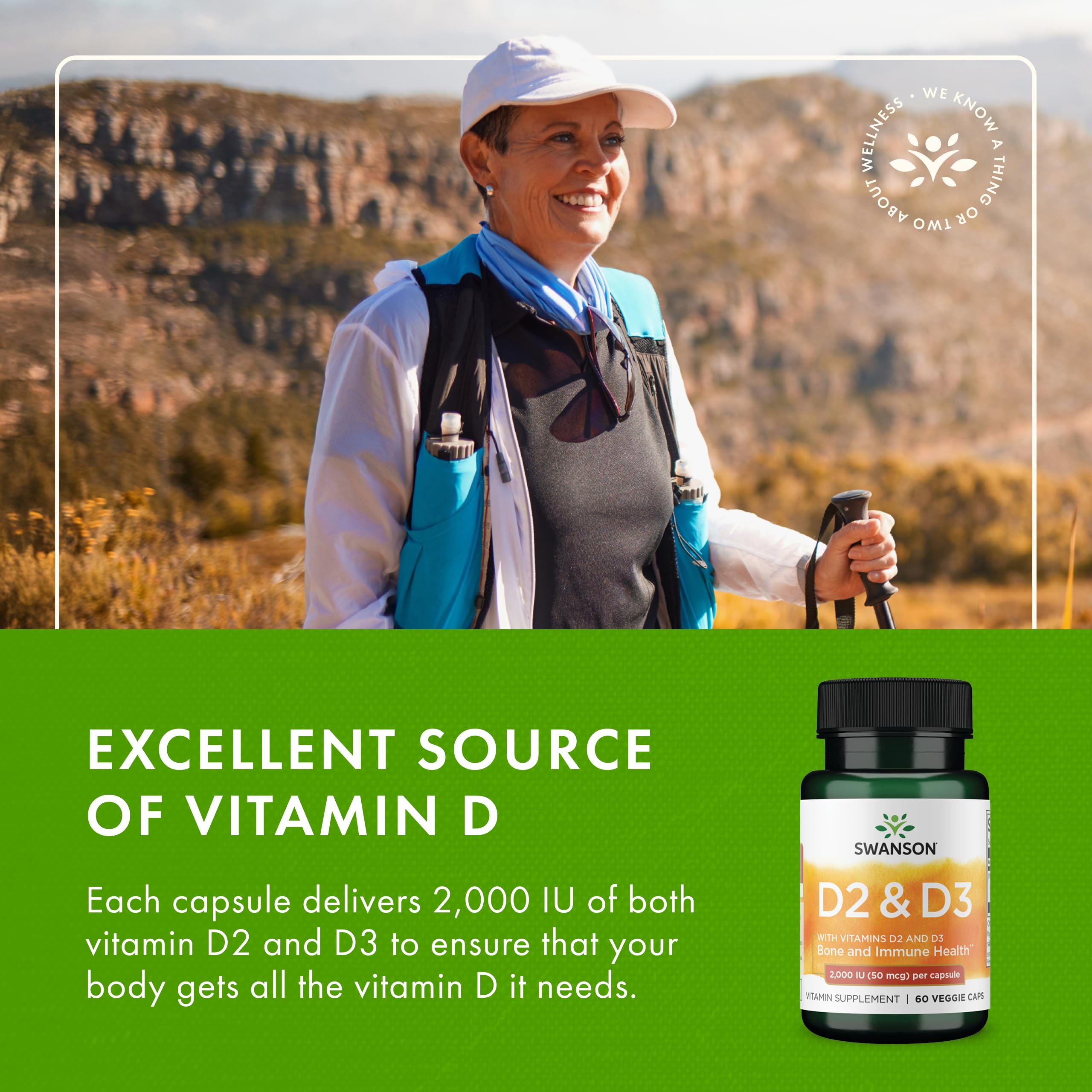 Swanson Vitamin D Complex 50 mcg capsules back view