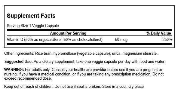 Swanson Vitamin D Complex 50mcg supplement side view