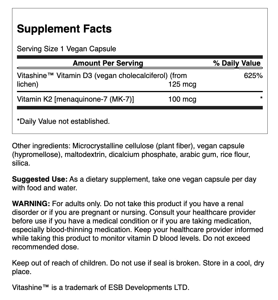 Swanson Vitamin D3 & K2 capsules close-up