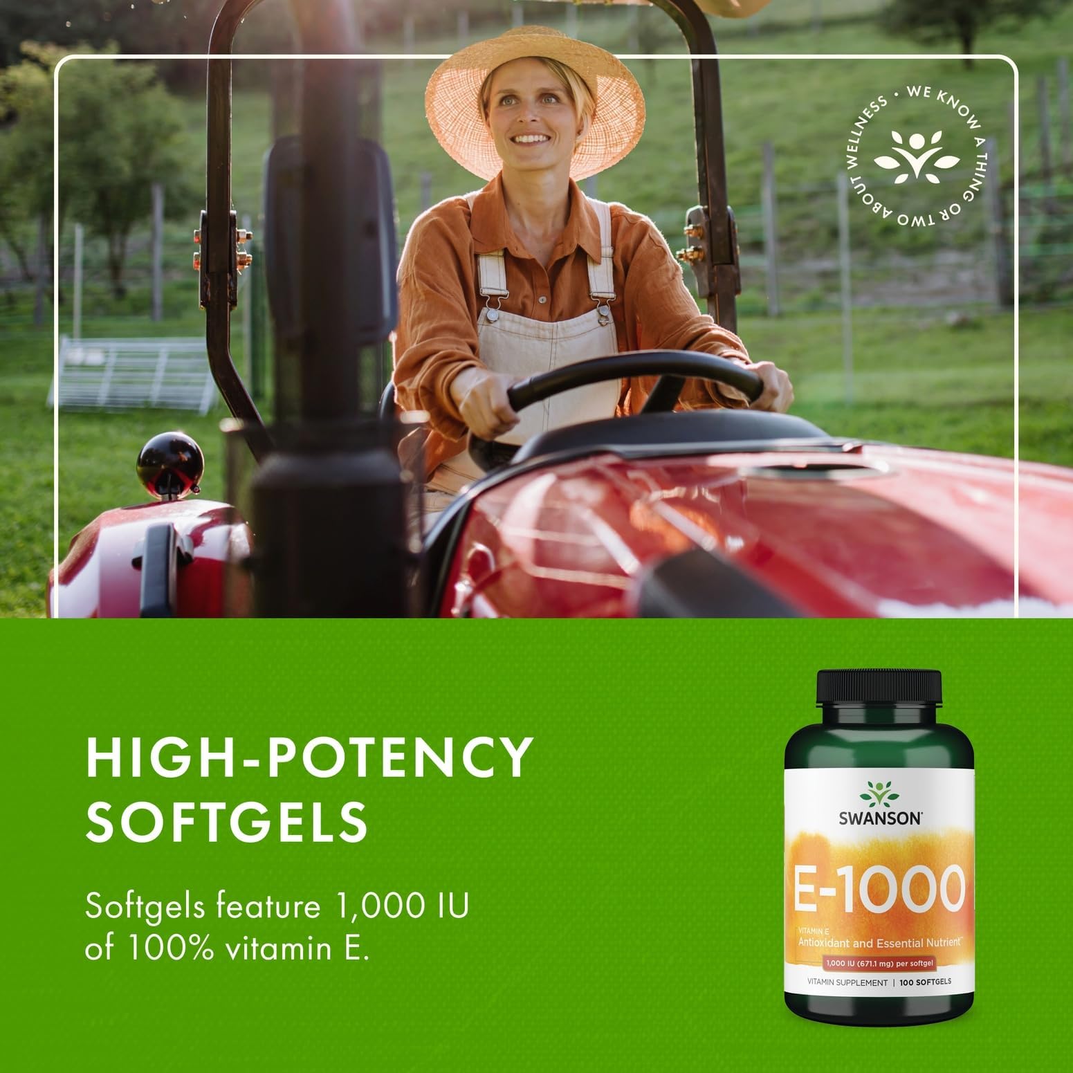 Swanson Vitamin E 671.1mg Softgel Capsules with measuring spoon