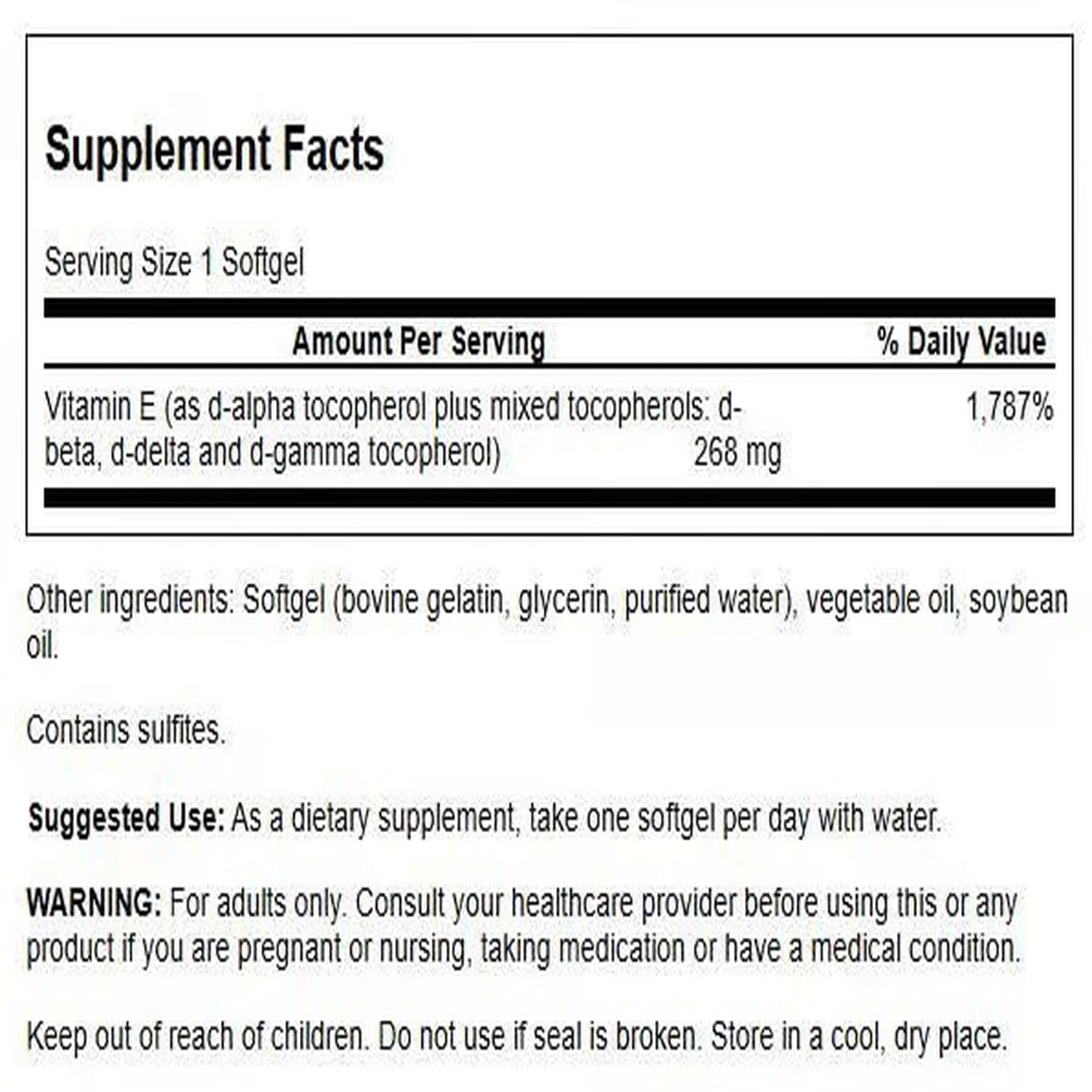Swanson Vitamin E Softgels 268mg side view