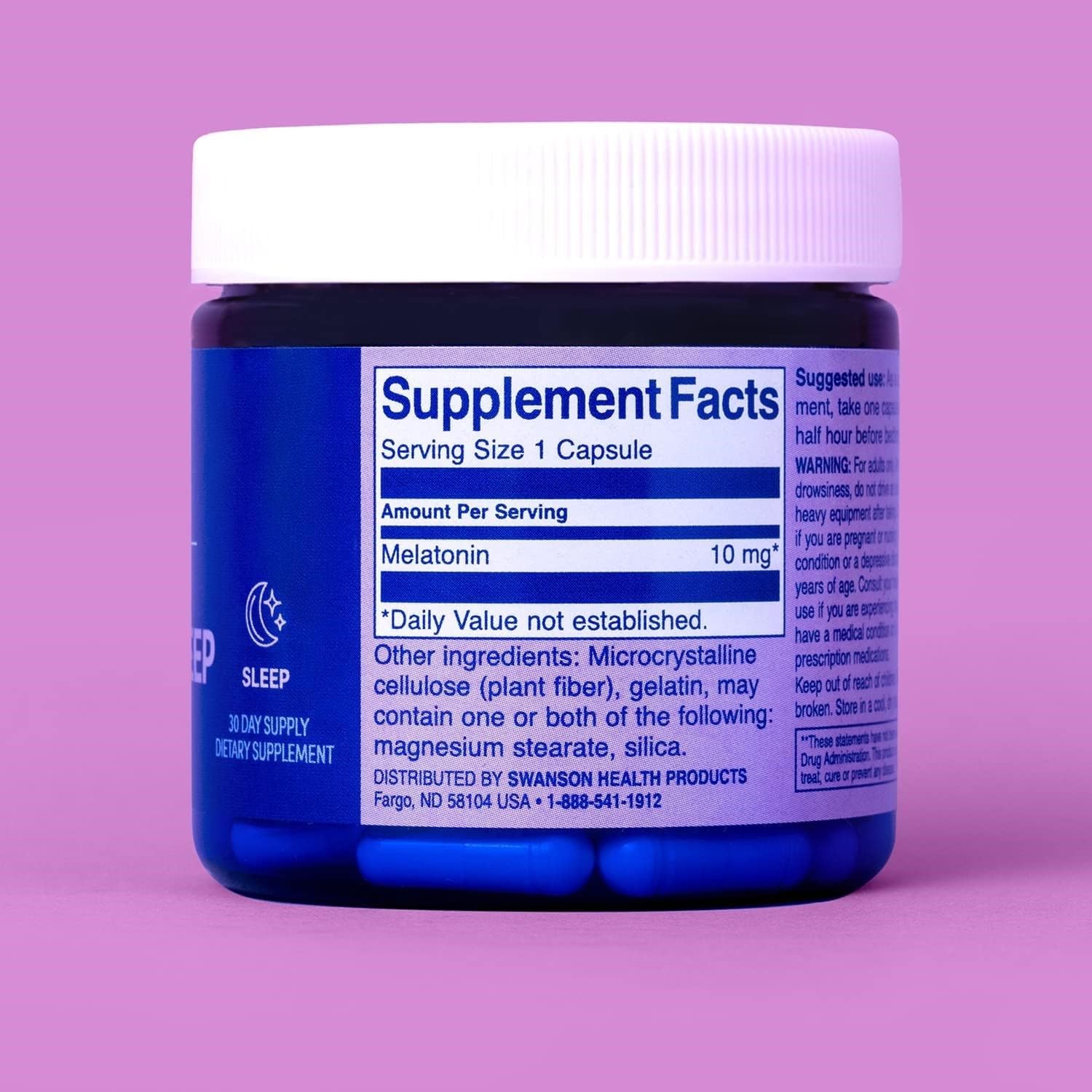 Swanson W/I/O Complete Sleep Makeover Melatonin 10 mg capsules back view