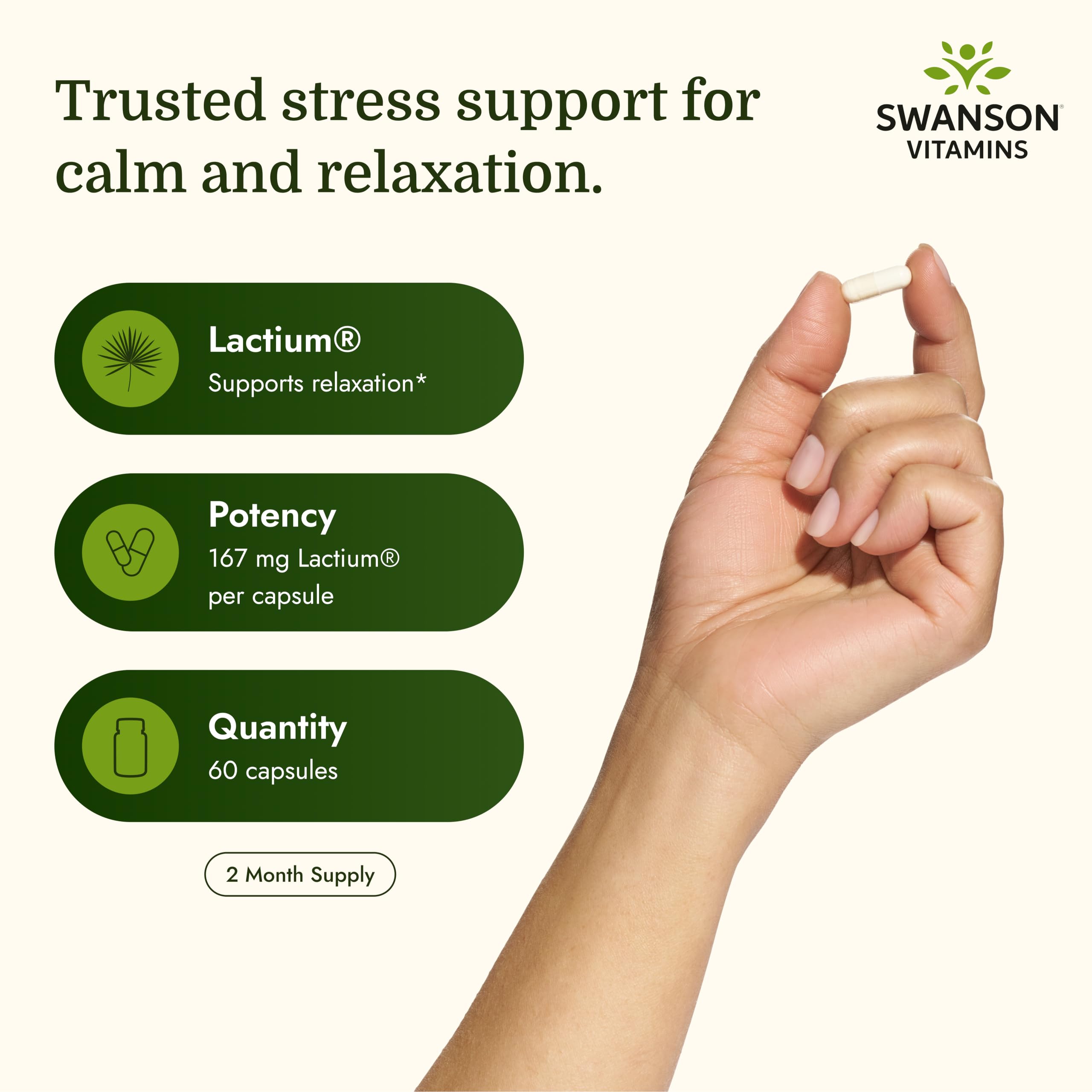 Swanson Women's Anti-Stress Formula Lactium 167 mg 60 Capsules back view