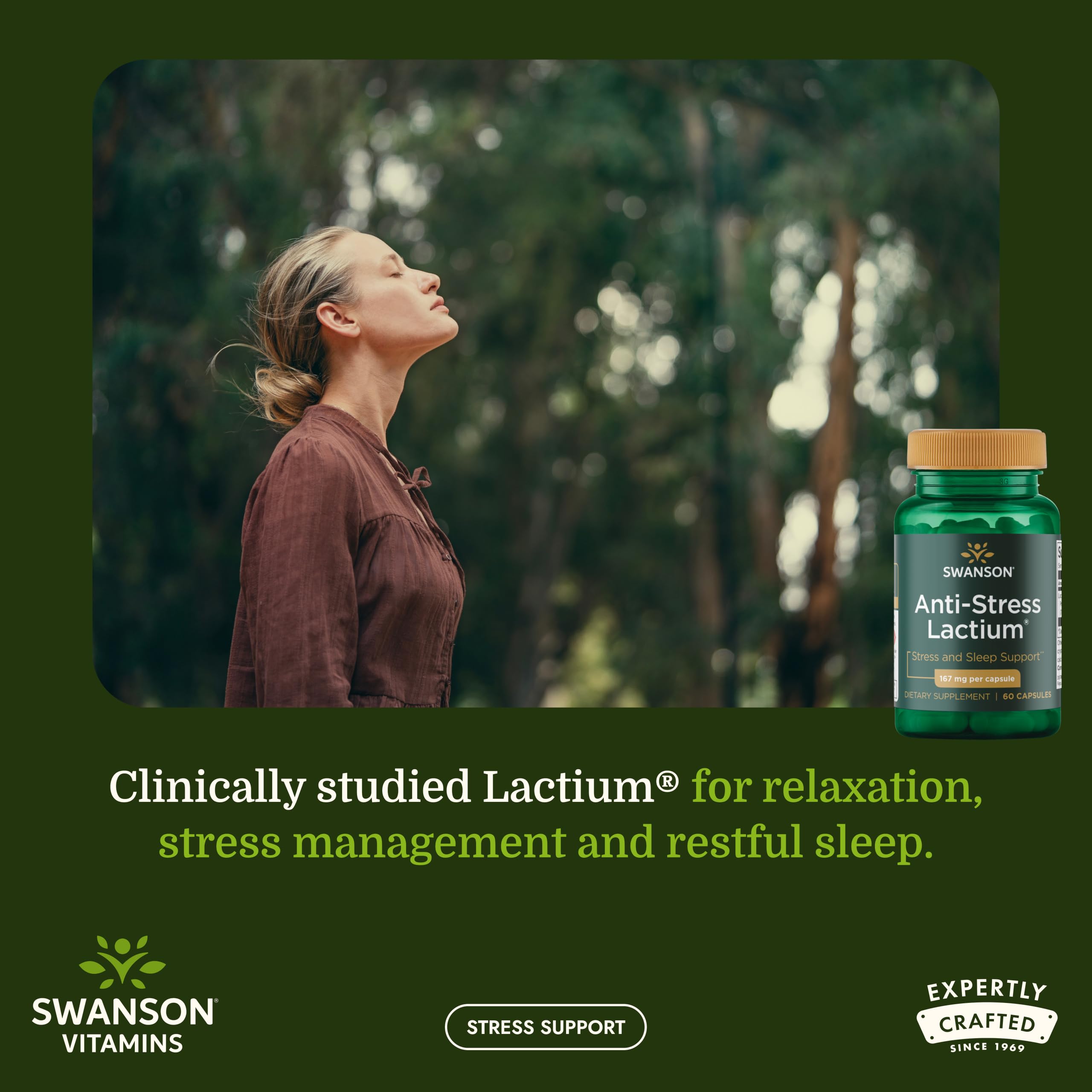 Swanson Women's Anti-Stress Formula Lactium 167 mg 60 Capsules side view