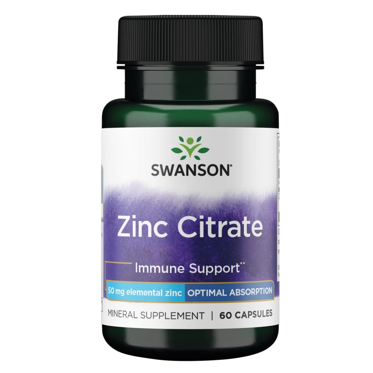 Swanson Zinc Citrate 50mg capsules front view in packaging
