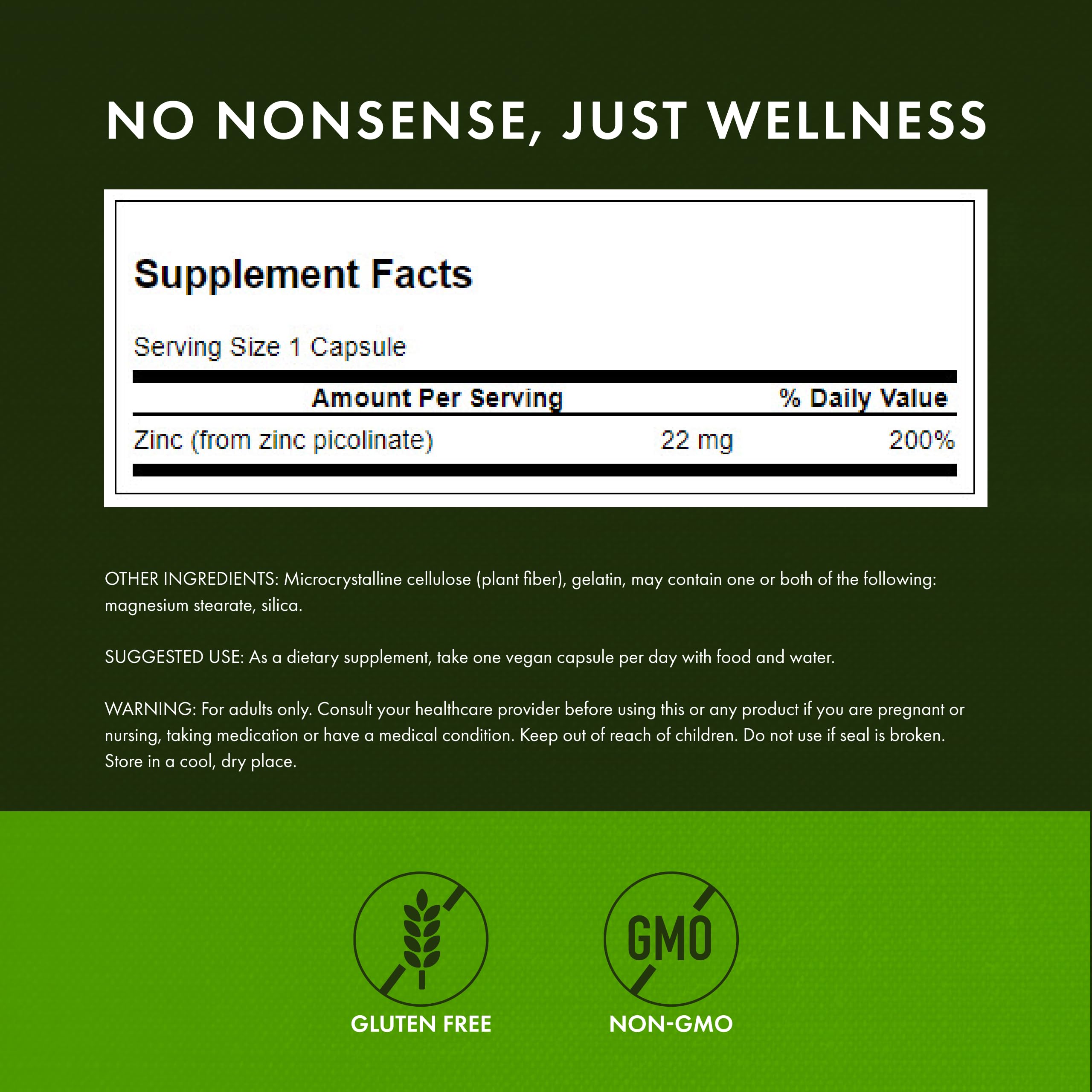 Swanson Zinc Picolinate Capsules 22mg veggie capsules close-up