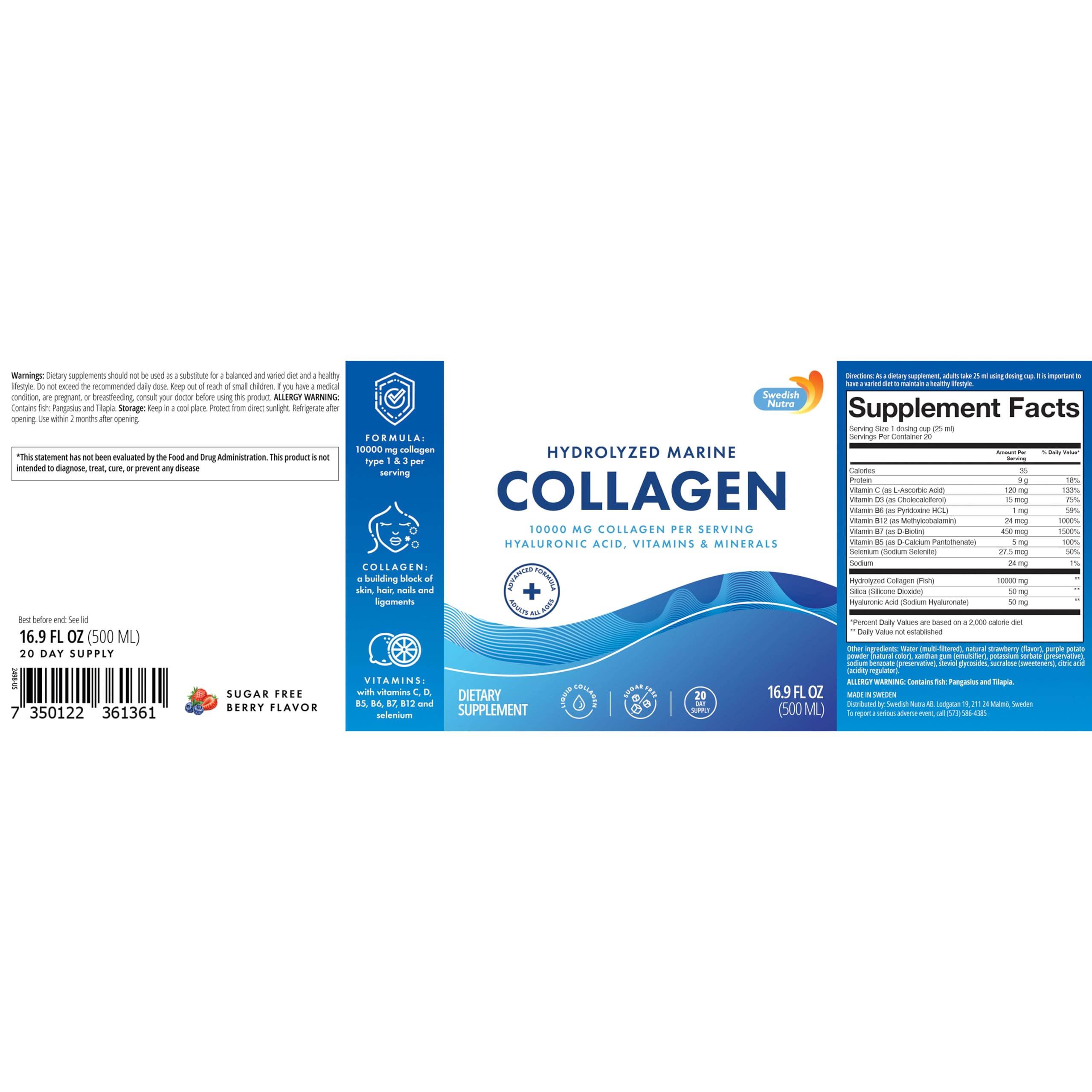 Swedish Nutra Marine Collagen support 500ml serving suggestion