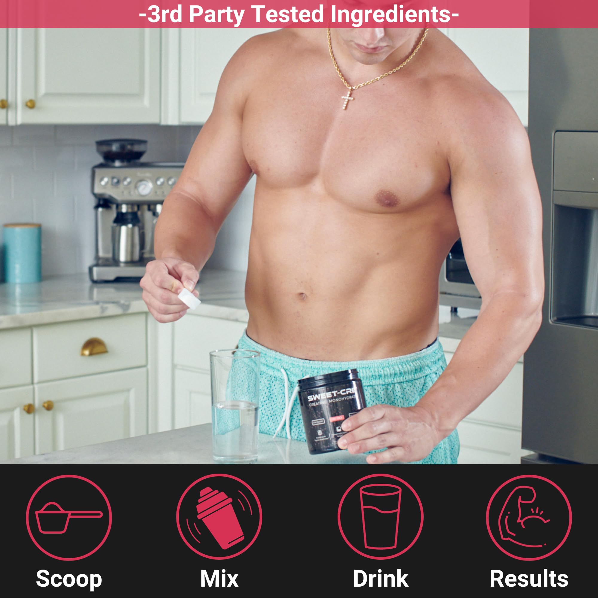 Sweet Cre Creatine Powder in a gym setting