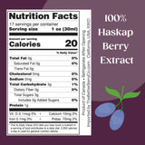 Sweet Prairie Haskap Berry Extract bottle with glass