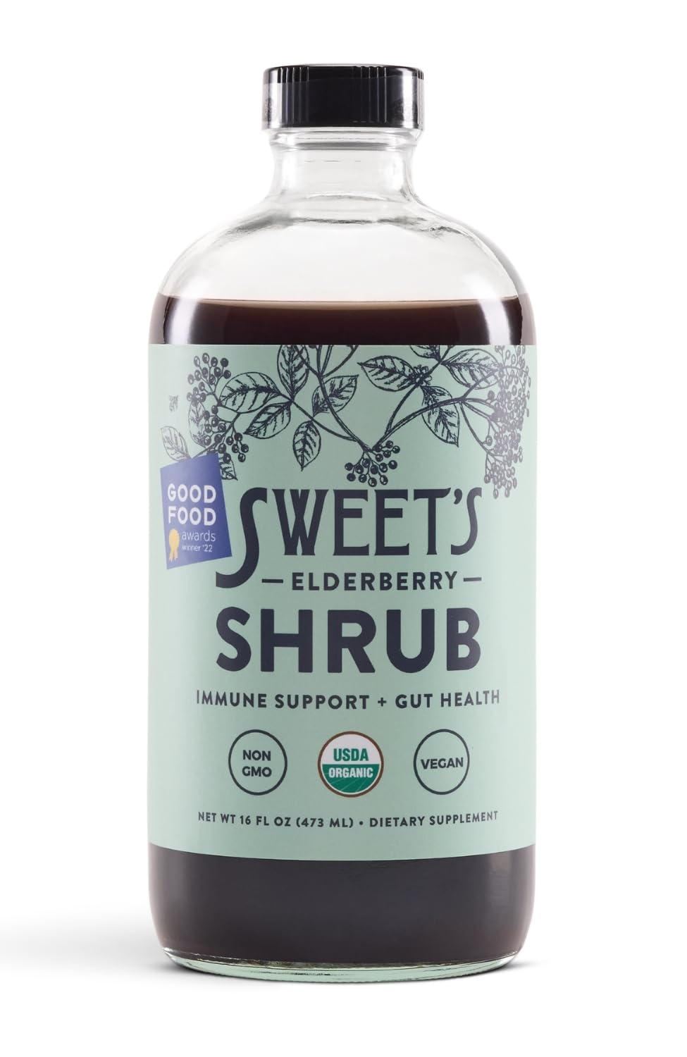 Sweet's Elderberry Organic Shrub 454g front view
