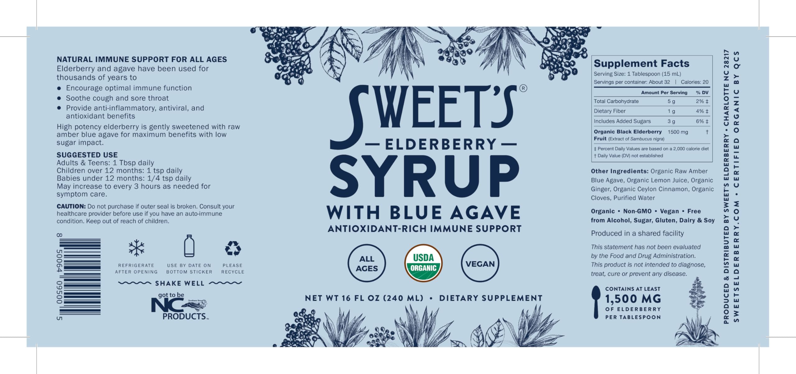 Sweet's Elderberry Syrup with smoothie ingredients