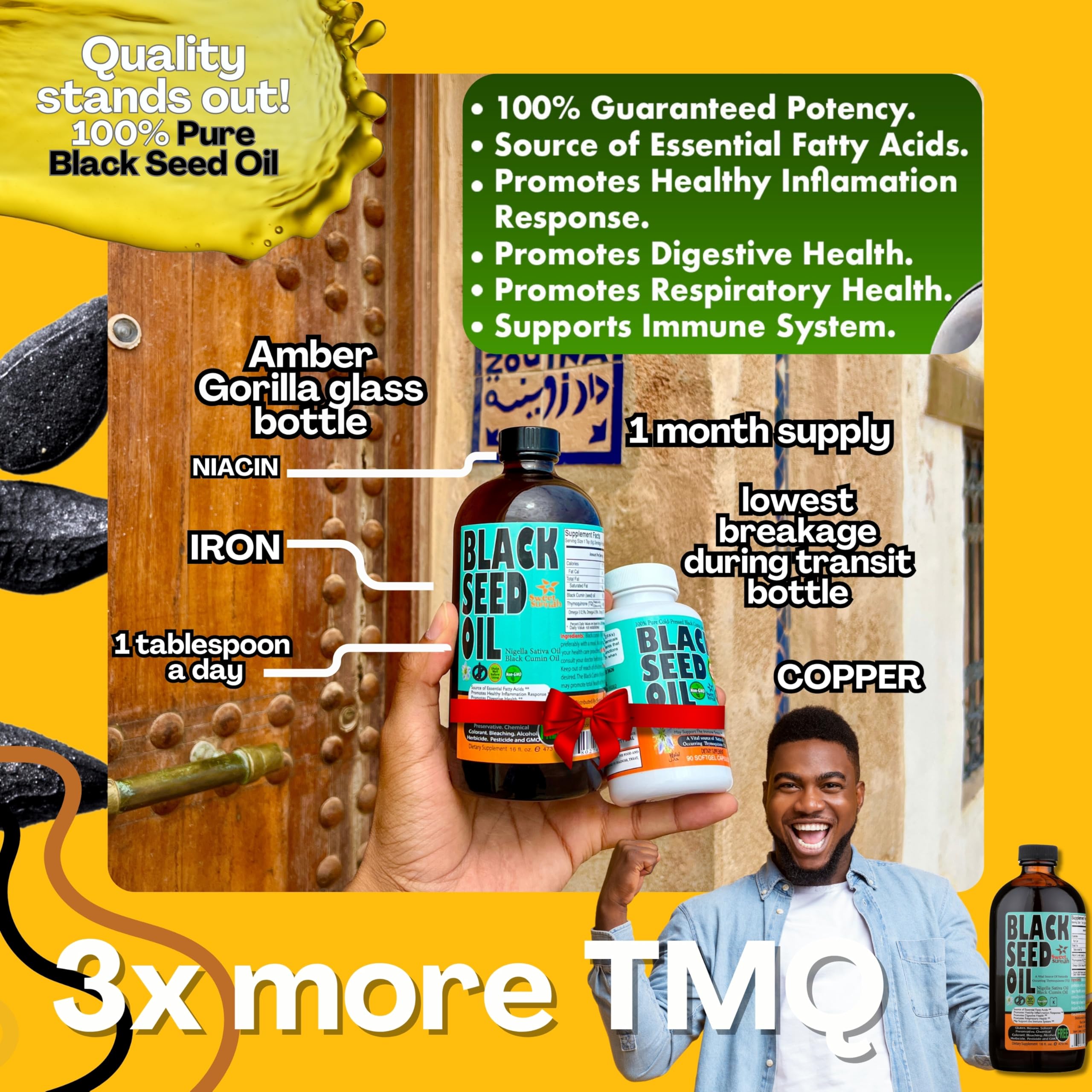 SWEET SUNNAH Black Seed Oil 4 oz bottle side view