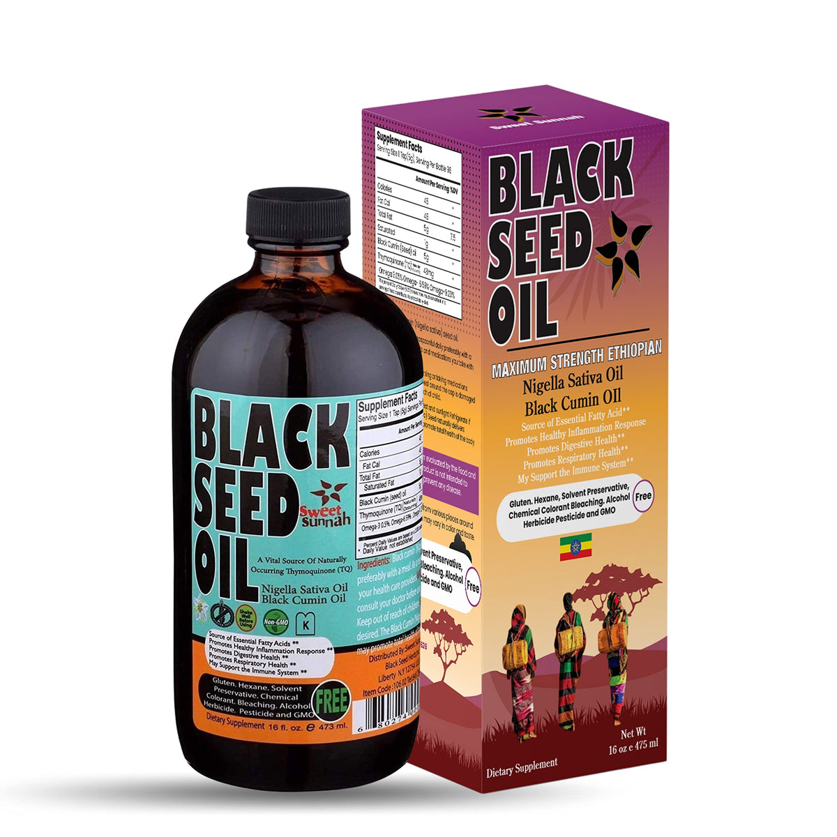 SWEET SUNNAH Black Seed Oil 454g amber glass bottle front view