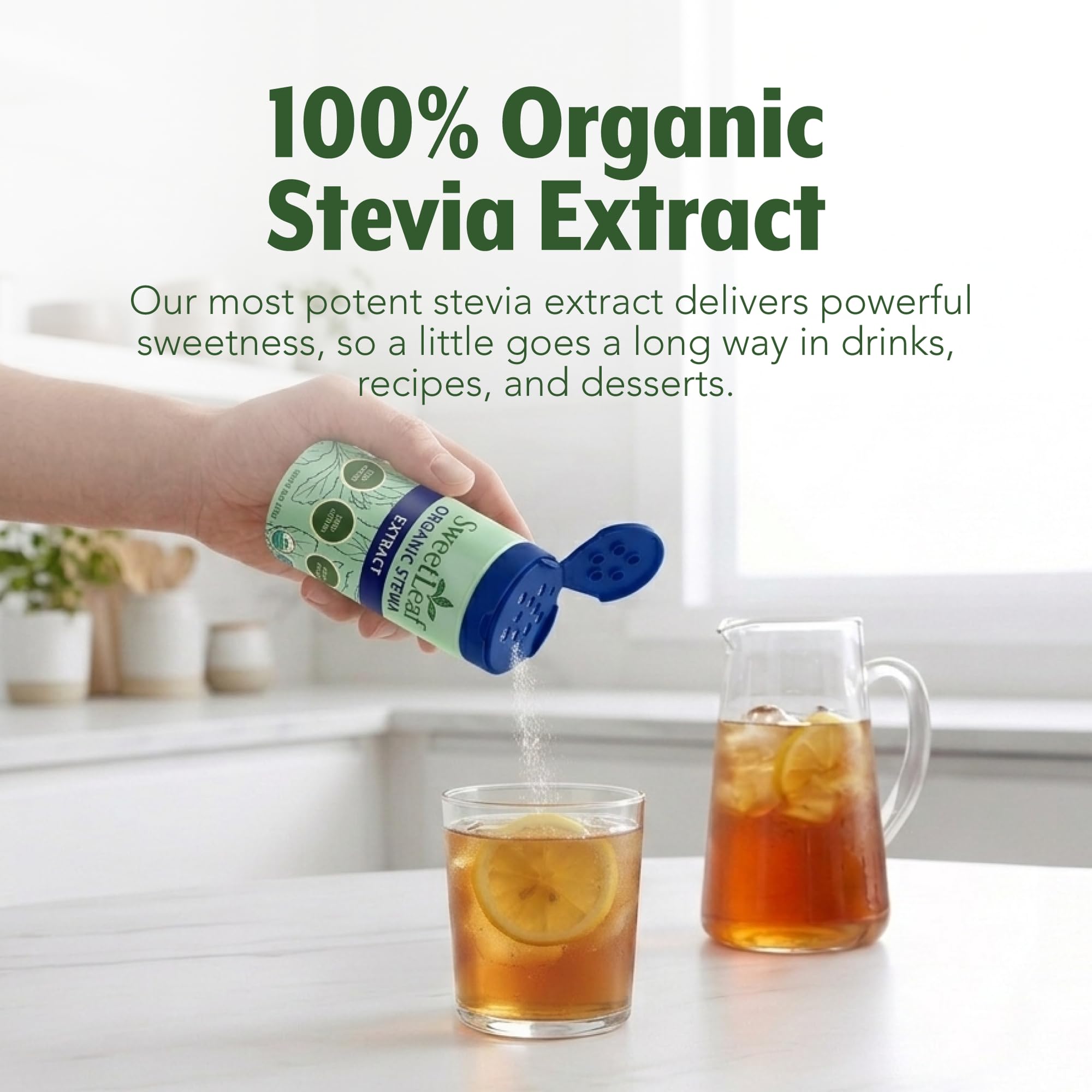 SweetLeaf Stevia Shaker Jar 91g on a table