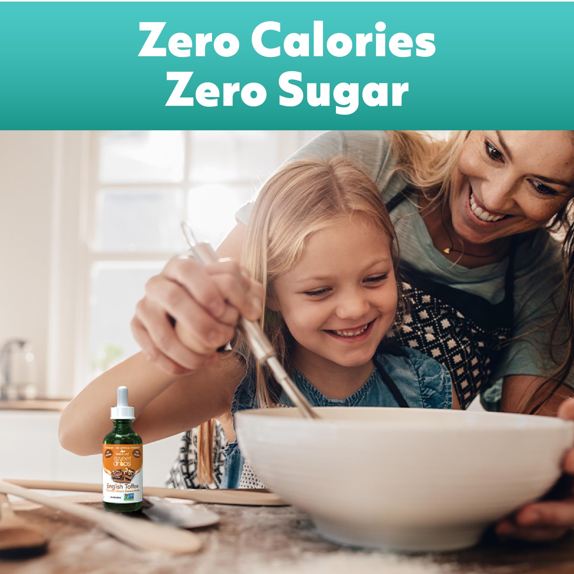 SweetLeaf SteviaClear Liquid Stevia Drops 4 oz bottle with baking ingredients
