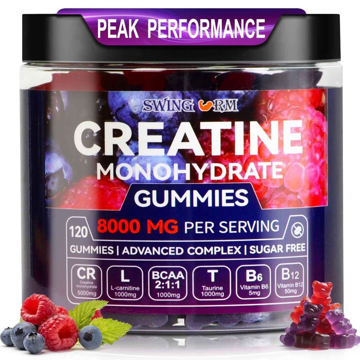 Swing Arm Creatine Monohydrate Gummies bottle front view
