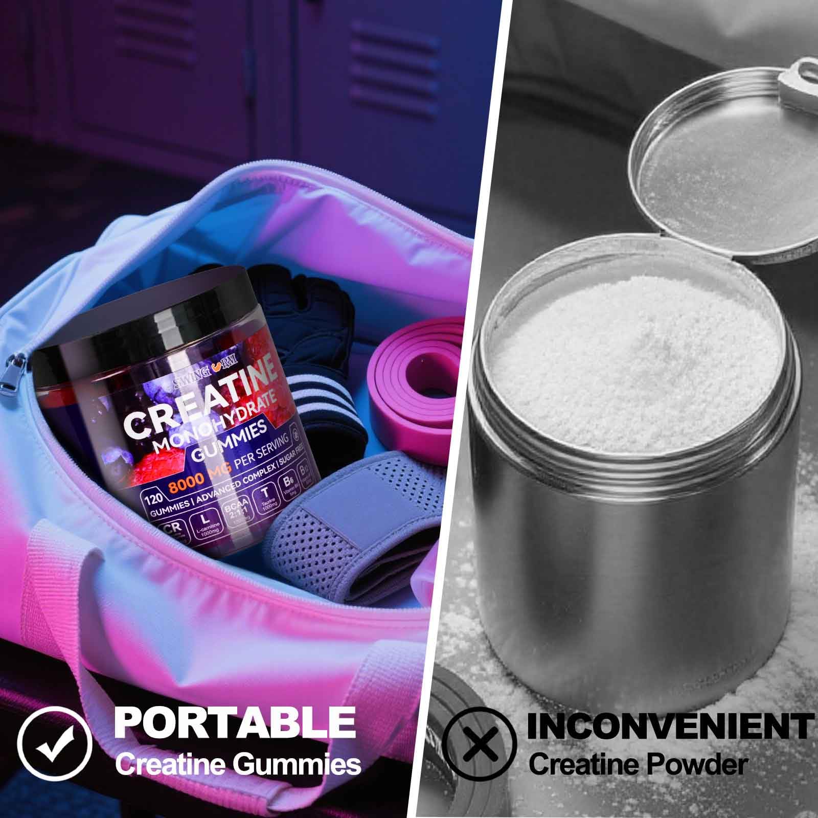 Swing Arm Creatine Monohydrate Gummies side view of packaging