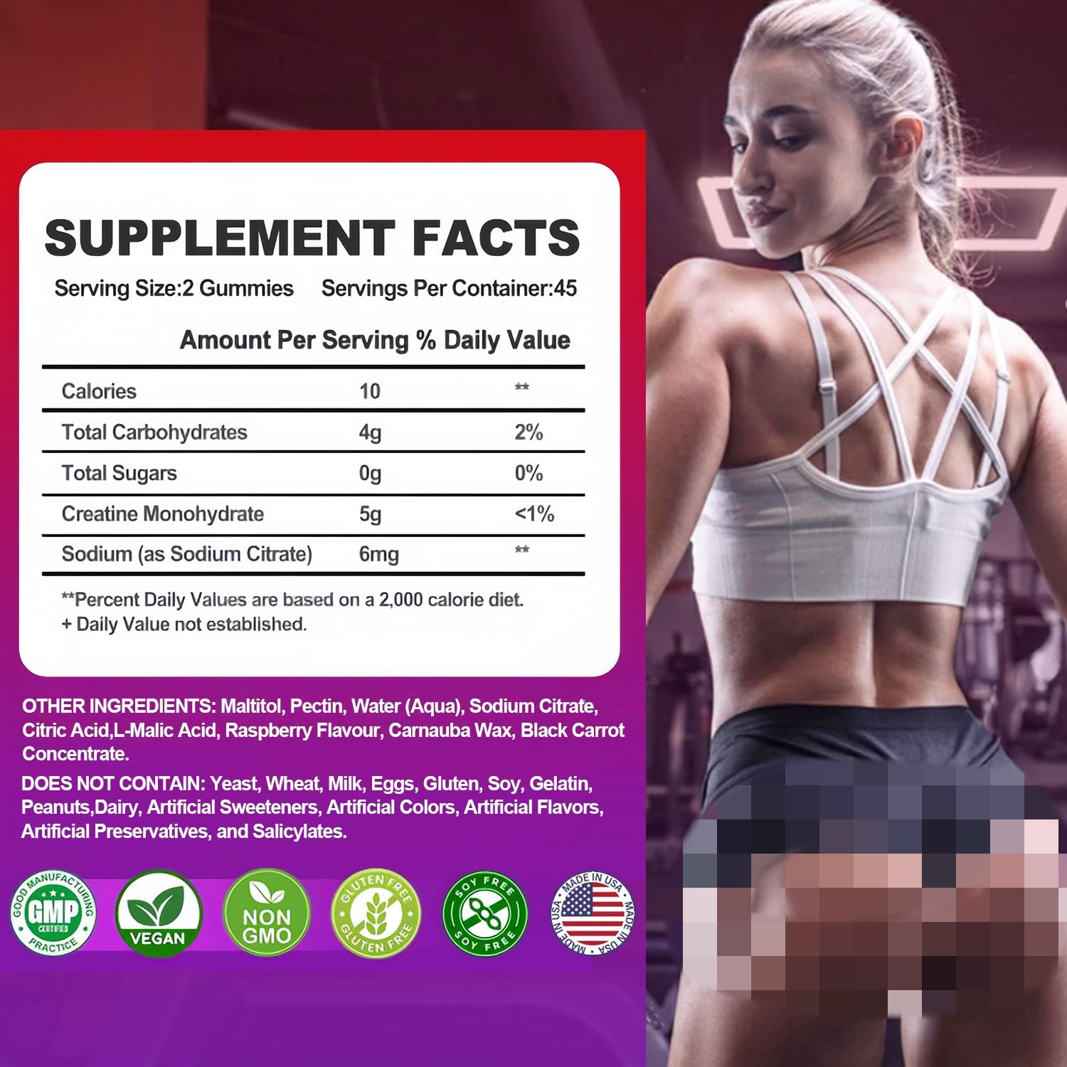 swiss bioenergetics Creatine Fudge Monohydrate 90 Gummies bottle side view