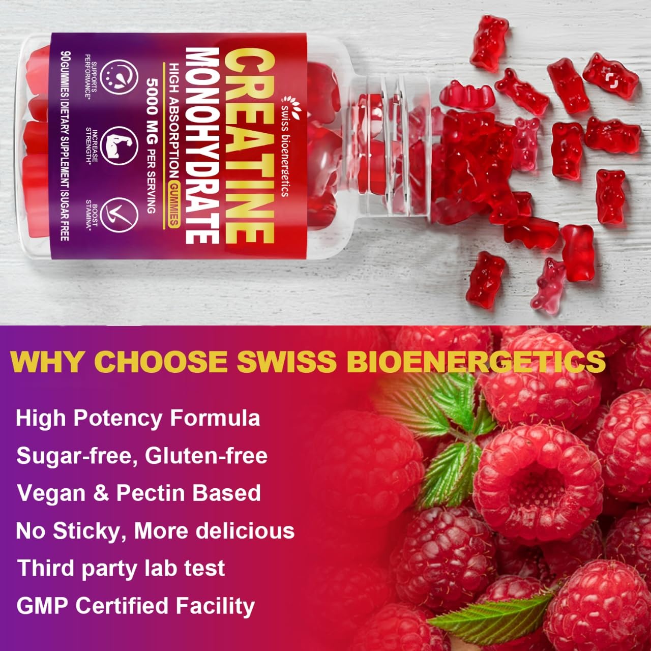 swiss bioenergetics Creatine Fudge Monohydrate gummies close-up