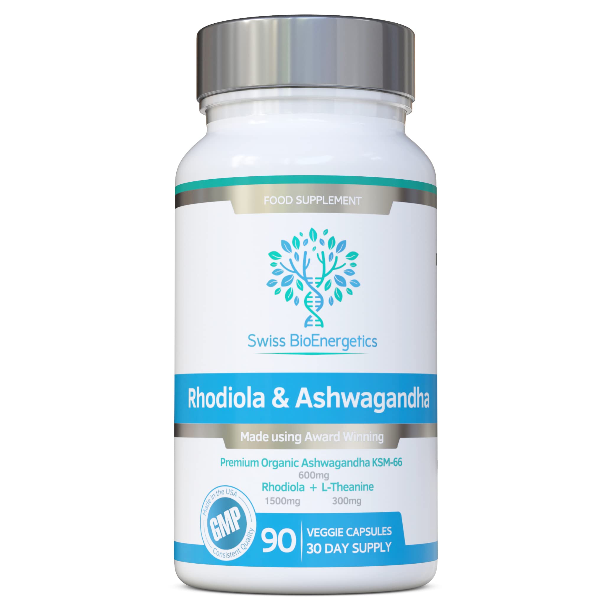 swiss bioenergetics Rhodiola & Ashwagandha Capsules front view
