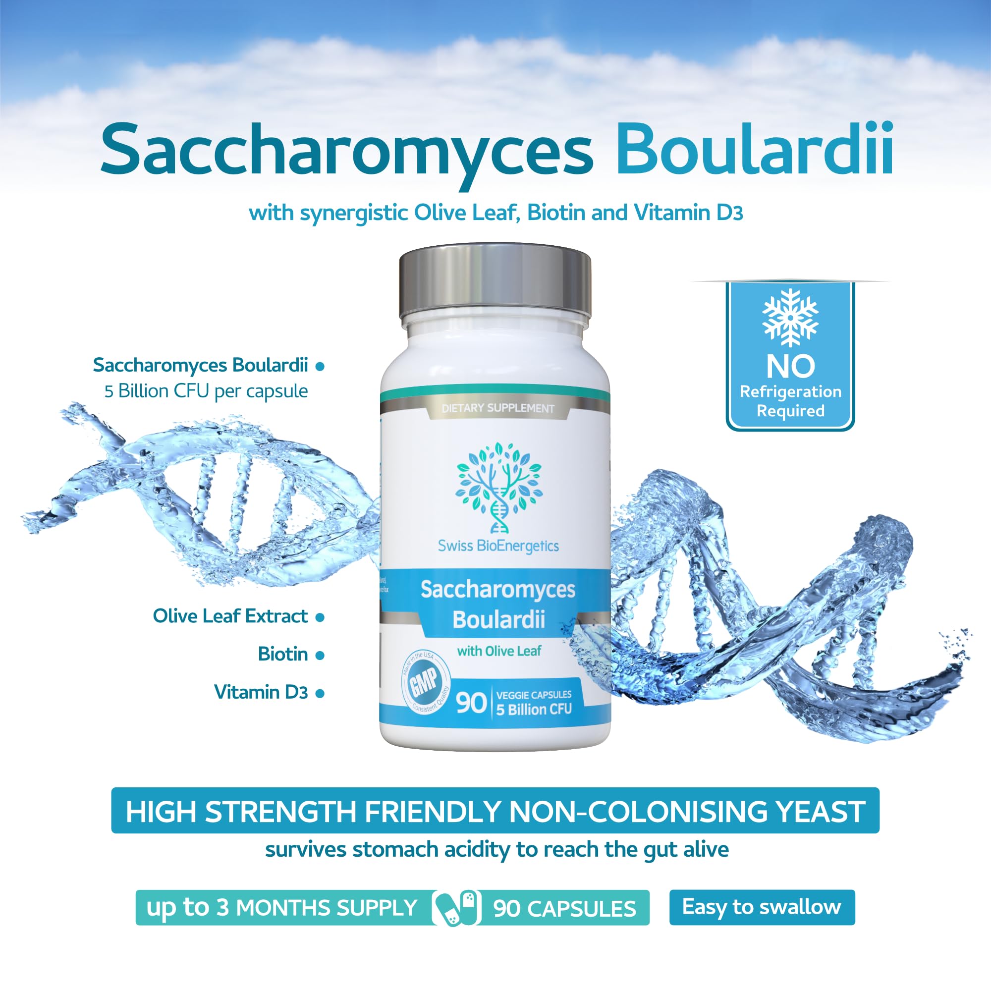 Swiss BioEnergetics Saccharomyces Boulardii capsules packaging